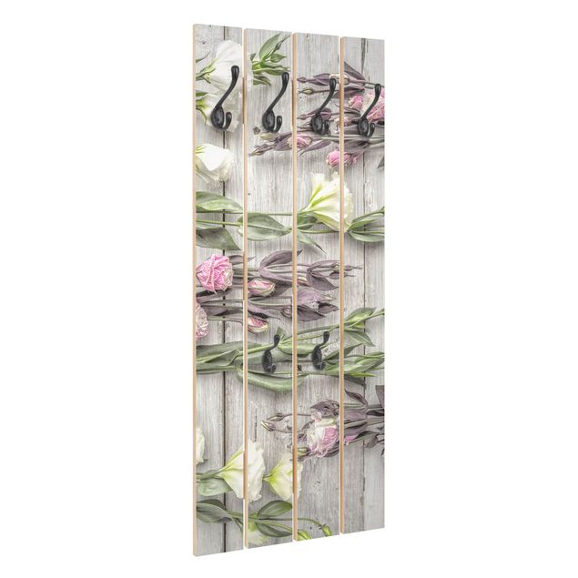Wandgarderobe Holz - Shabby Rosen auf Holz