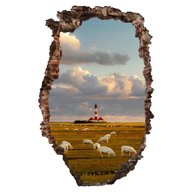 3D Wandsticker Nordsee Leuchtturm mit Schafsherde