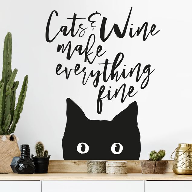 Katzen Wandtattoo Cats and Wine make everything fine