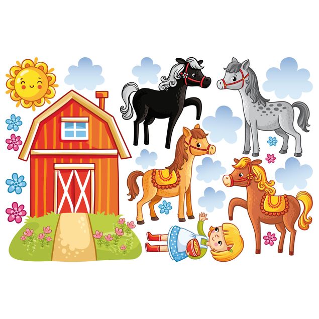Kinderzimmer Deko Bauernhof-Set mit Pferden