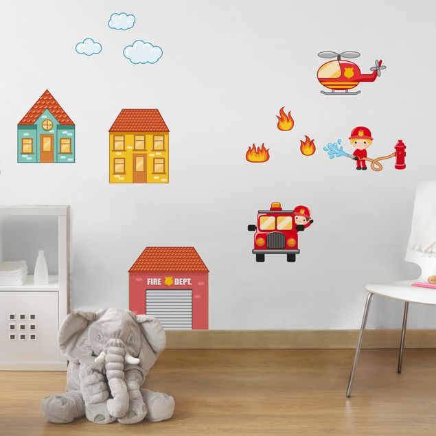 Babyzimmer Deko Feuerwehr-Set mit Häusern