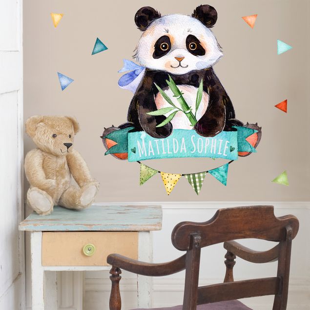 Wandsticker Panda Pandabär Aquarell mit Wunschtext