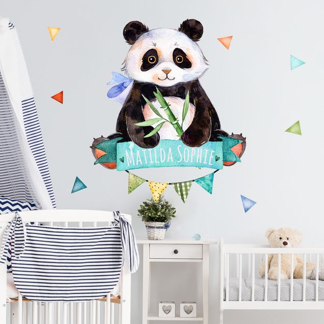 Deko Kinderzimmer Pandabär Aquarell mit Wunschtext