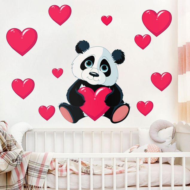 Wandtattoo Panda Panda mit Herzen