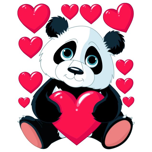 Wandtattoo Tiere Panda mit Herzen