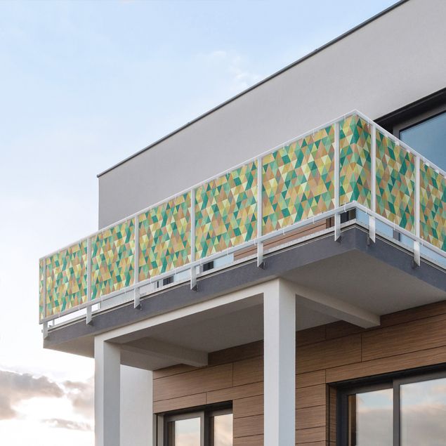 Balkon Sichtschutz sturmfest Warmgrünes Dreieck-Muster