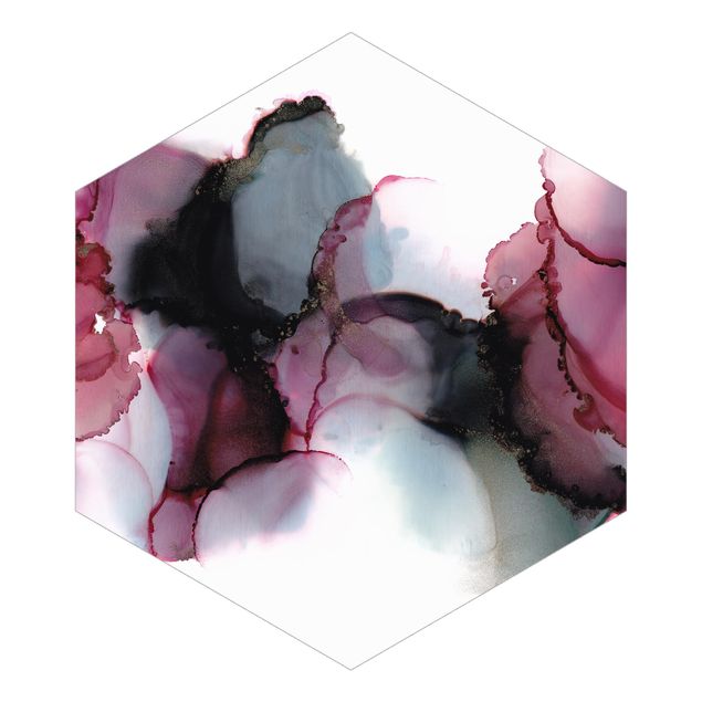 Hexagon Mustertapete selbstklebend - Weg des Windes Violett und Gold