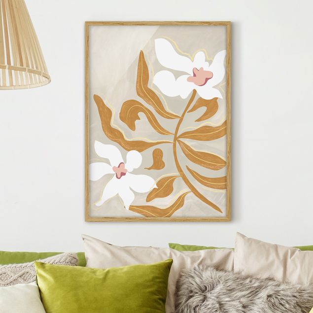 Blumenbilder mit Rahmen Weiße Blüten mit gelben Blättern
