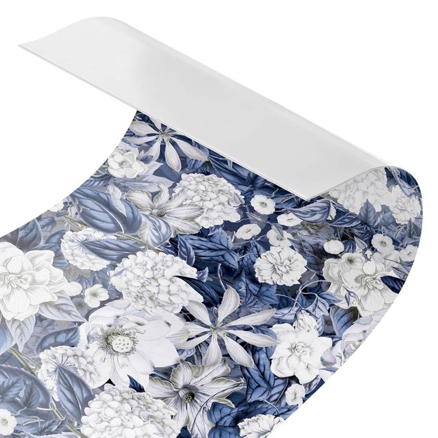 Küchenrückwand Folie Weiße Blumen vor Blau