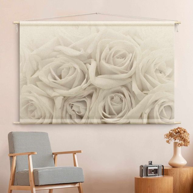 Wandbehang Natur Weiße Rosen