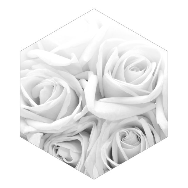 Fototapete beige Weiße Rosen Schwarz-Weiß