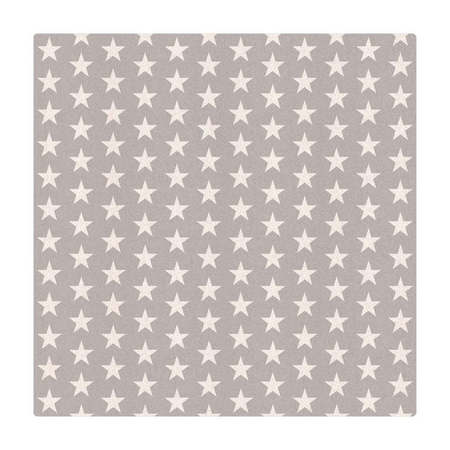 Kork-Teppich - Weiße Sterne auf grauem Hintergrund - Quadrat 1:1