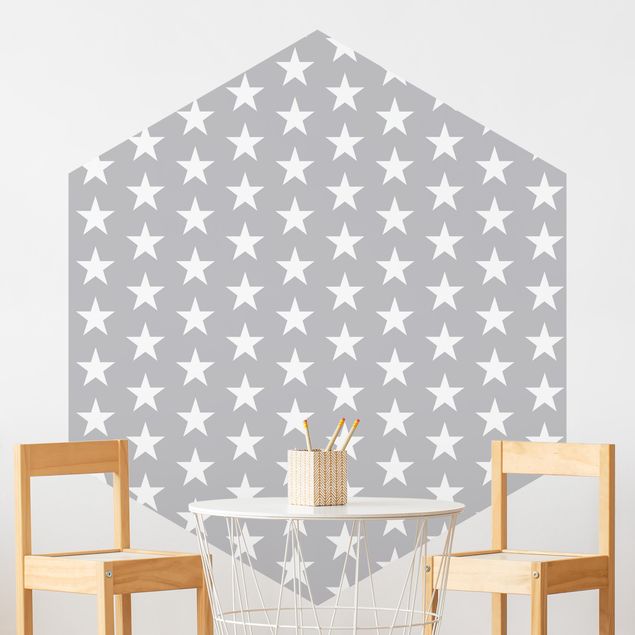 Kinderzimmer Deko Weiße Sterne auf grauem Hintergrund