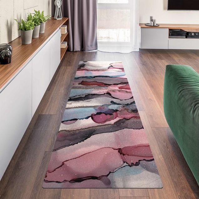 Moderne Teppiche Wellenreiten in Violett mit Roségold