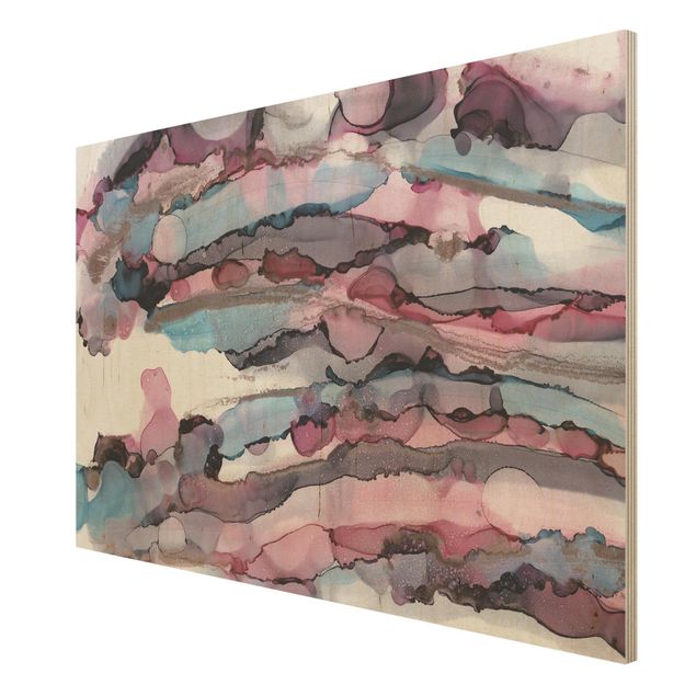 Holzbilder Wellenreiten in Violett mit Roségold