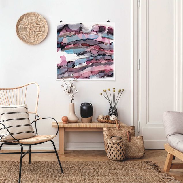 Wandbilder Muster Wellenreiten in Violett mit Roségold