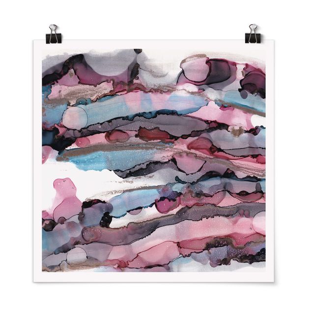Wandbilder Abstrakt Wellenreiten in Violett mit Roségold