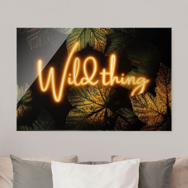 Glasbild mit Spruch Wild Thing goldene Blätter