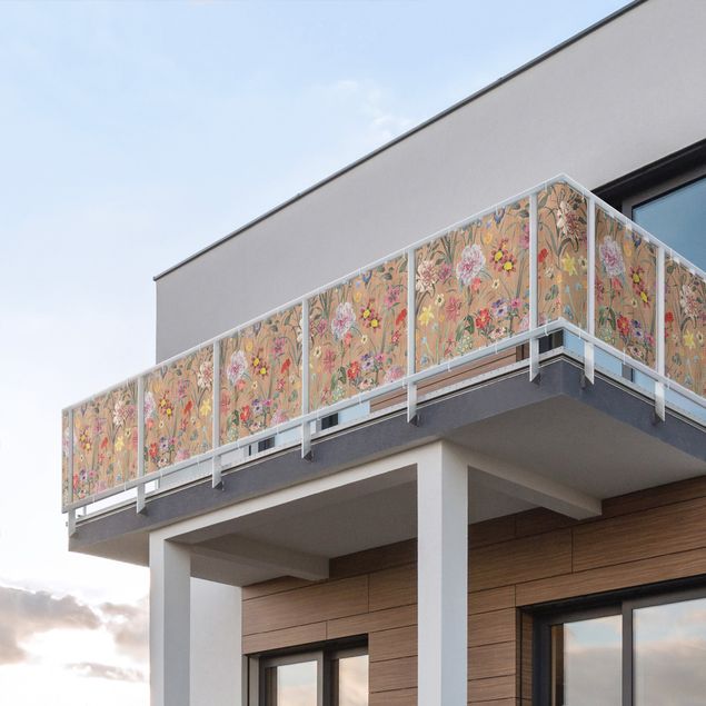 Balkon Sichtschutz sturmfest ohne Bohren Wildblumenmuster