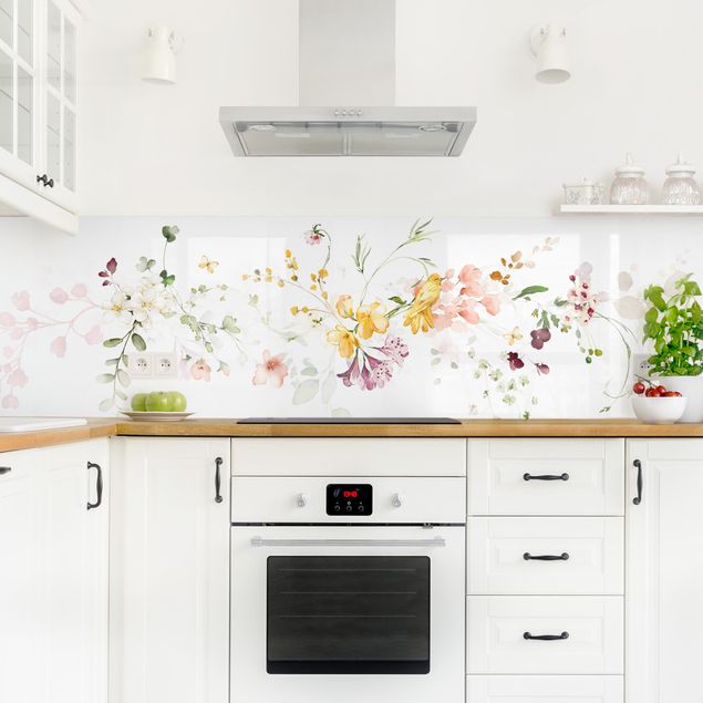 Spritzschutz Küche Glas Wildblumenranke Aquarell