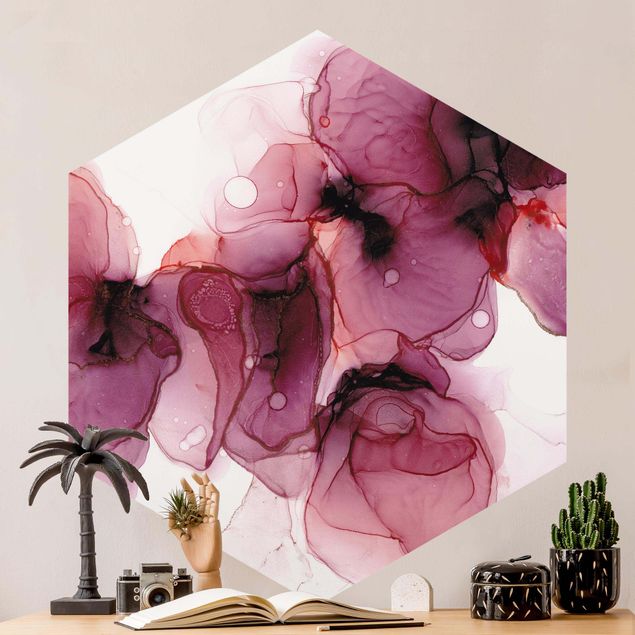 Tapeten Modern Wilde Blüten in Violett und Gold