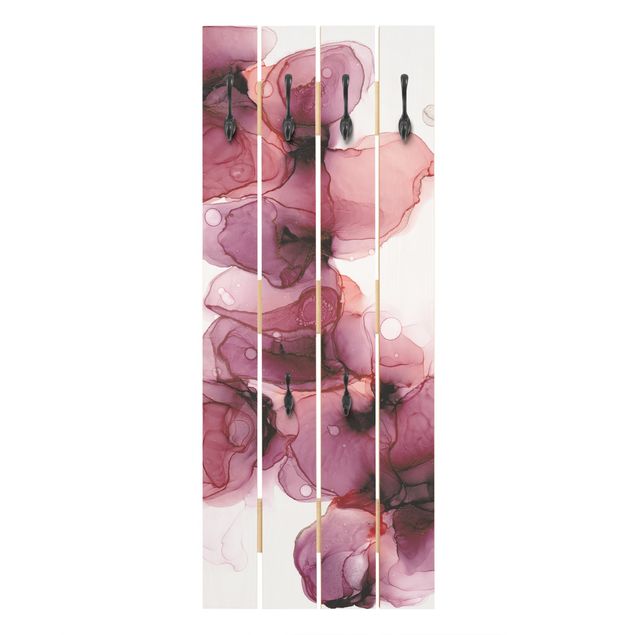 Wandgarderobe Holzpalette - Wilde Blüten in Violett und Gold