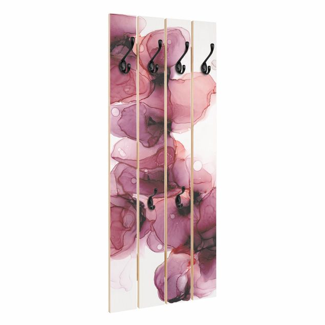 Wandgarderobe Holzpalette - Wilde Blüten in Violett und Gold