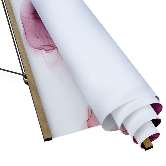 Stoffbild mit Posterleisten - Wilde Blüten in Violett und Gold - Quadrat 1:1