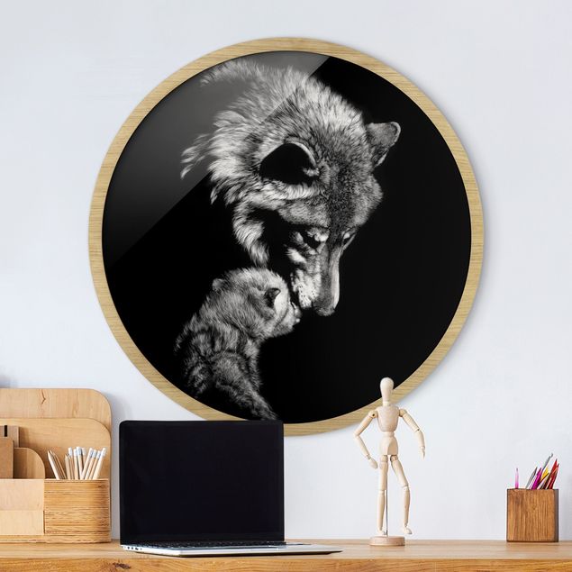 schwarz-weiß Bilder mit Rahmen Wolf vor Schwarz