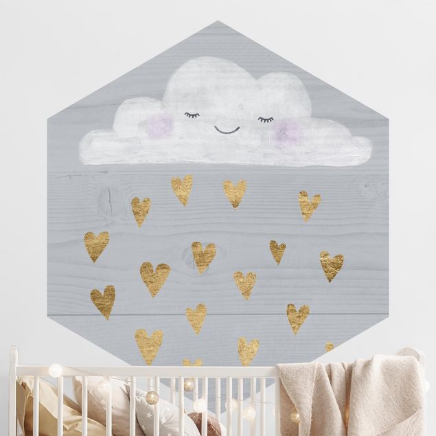 Kinderzimmer Deko Wolke mit goldenen Herzen