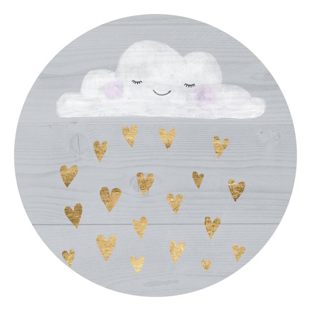 Wandtapete grau Wolke mit goldenen Herzen