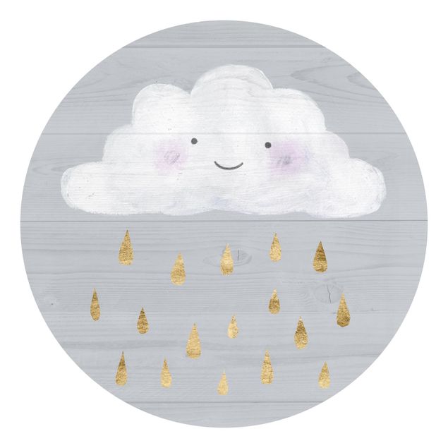 Wandtapete grau Wolke mit goldenen Regentropfen