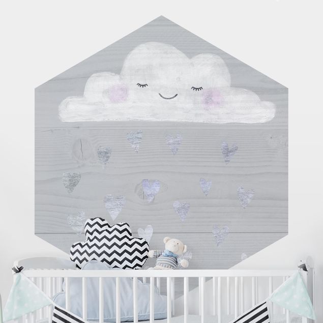 Kinderzimmer Deko Wolke mit silbernen Herzen