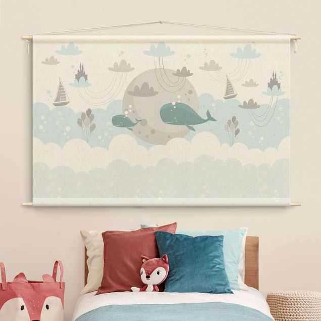 Wandbilder Fische Wolken mit Wal und Schloss