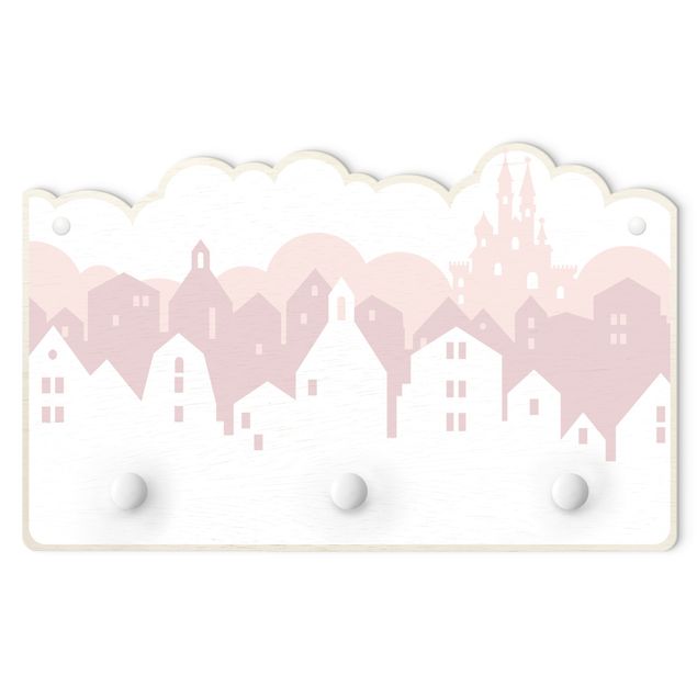 Wandgarderobe mit Motiv Wolkenschloss in rosa