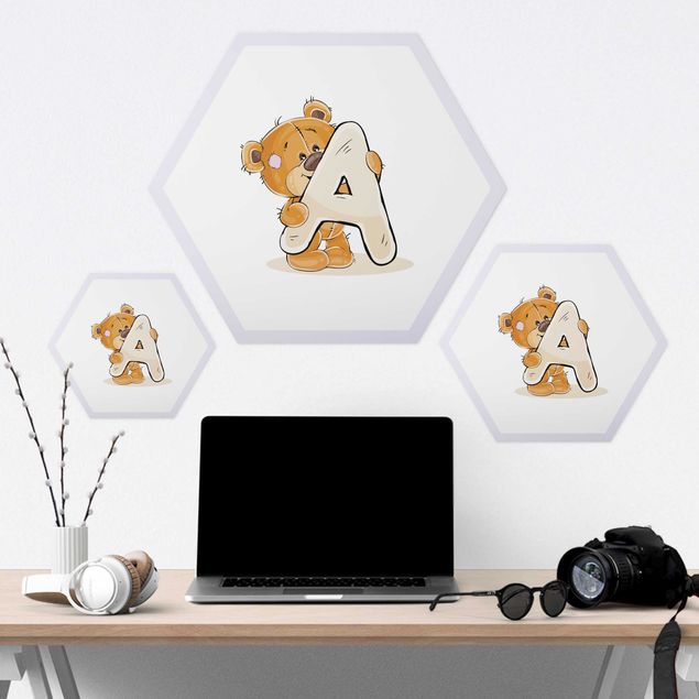 Hexagon-Alu-Dibond Bild - Wunschbuchstabe Teddy Mädchen