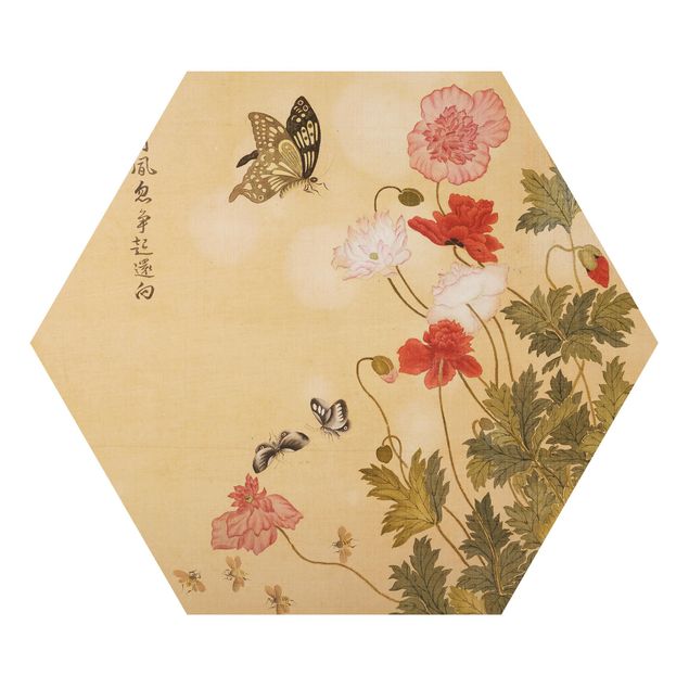 Wandbilder Blumen Yuanyu Ma - Mohnblumen und Schmetterlinge