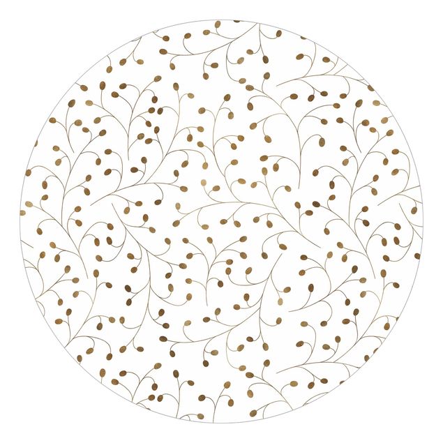 Fototapete modern Zarte Zweige Muster mit Punkten in Gold