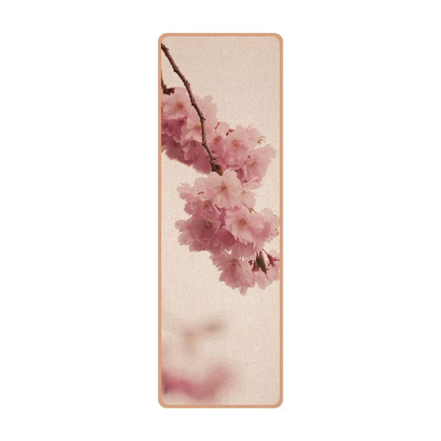 Yogamatte Kork - Zartrosane Frühlingsblüte mit Bokeh