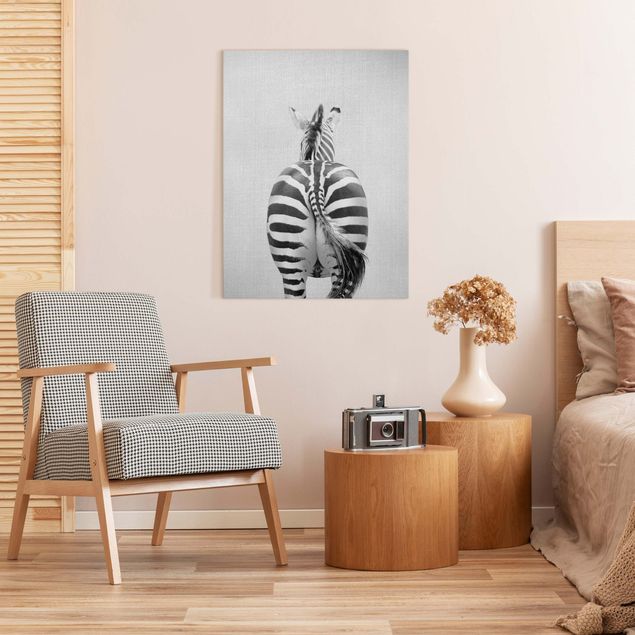 Leinwandbilder Zebra Zebra von hinten Schwarz Weiß