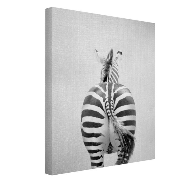schwarz-weiß Bilder auf Leinwand Zebra von hinten Schwarz Weiß
