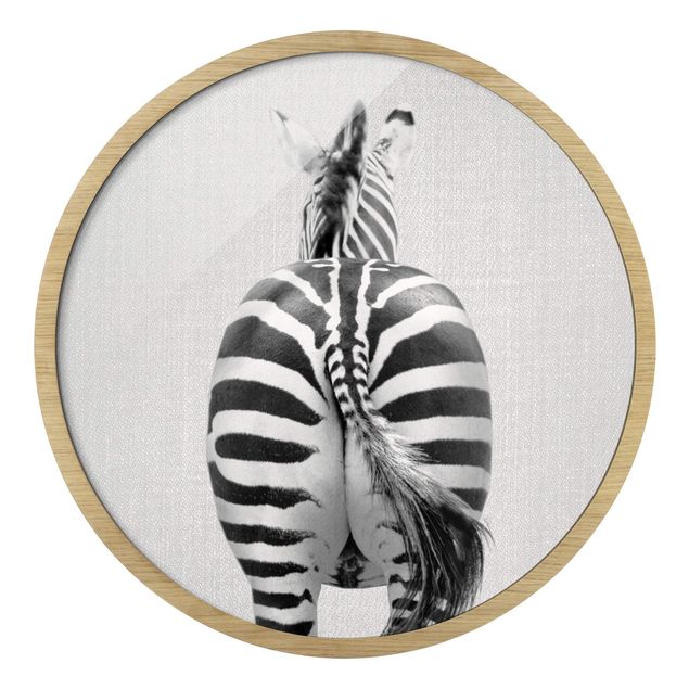 Gerahmte Bilder Tiere Zebra von hinten Schwarz Weiß