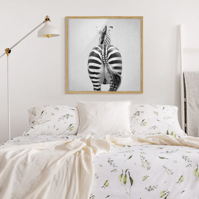 schwarz-weiß Bilder mit Rahmen Zebra von hinten Schwarz Weiß