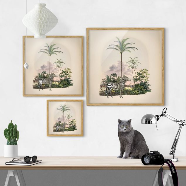 Tierbilder mit Rahmen Zebra vor Palmen Illustration