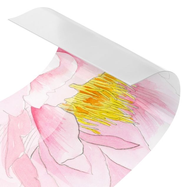 Küchenrückwand Folie selbstklebend Zeichnung Rosa Päonien I