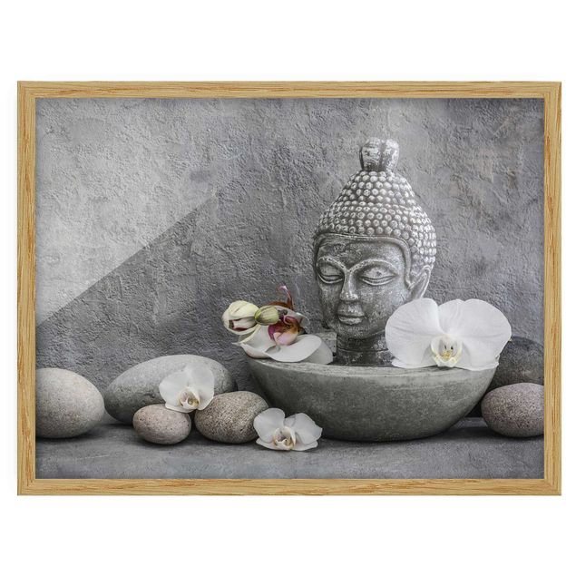 Wandbilder Modern Zen Buddha, Orchideen und Steine