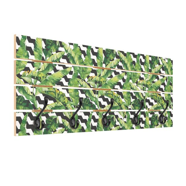 Wandgarderobe Holzpalette - Zick Zack Geometrie Dschungel Muster