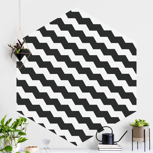 Wanddeko Küche Zick Zack Geometrie Muster Schwarz-Weiß