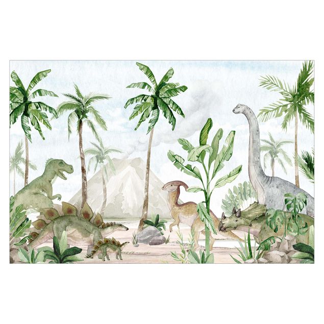 Wandtapete gruen Zusammenkunft der Dinosaurier