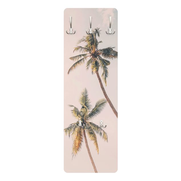 Wandgarderobe mit Motiv Zwei Palmen vor rosanem Himmel